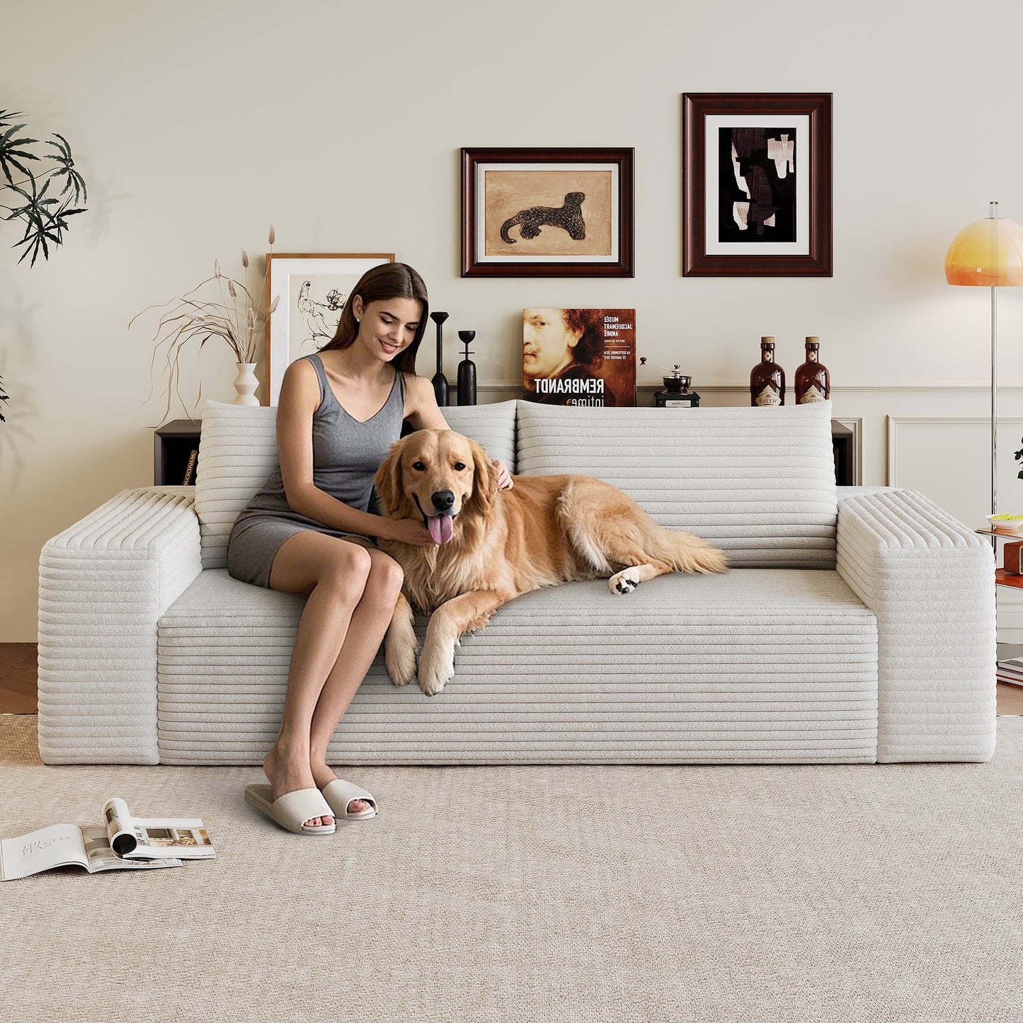 Deep Seat Corduroy Loveseat Ergonomic Design
