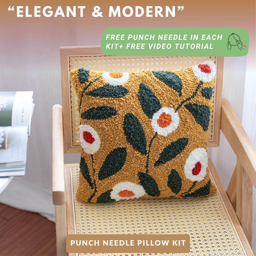Cozy & Creative Punch Needle Pillow Kit – DIY Floral Cushion Craft
