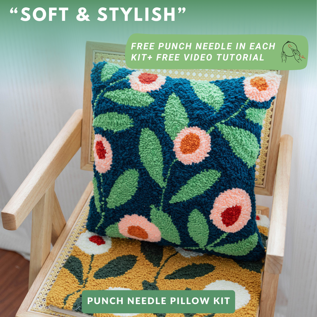 Cozy & Creative Punch Needle Pillow Kit – DIY Floral Cushion Craft