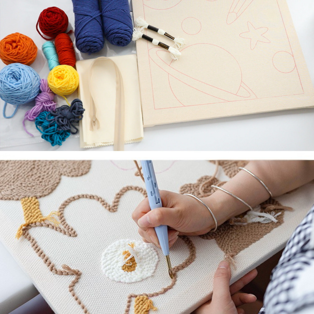 Cozy & Creative Punch Needle Pillow Kit – DIY Floral Cushion Craft