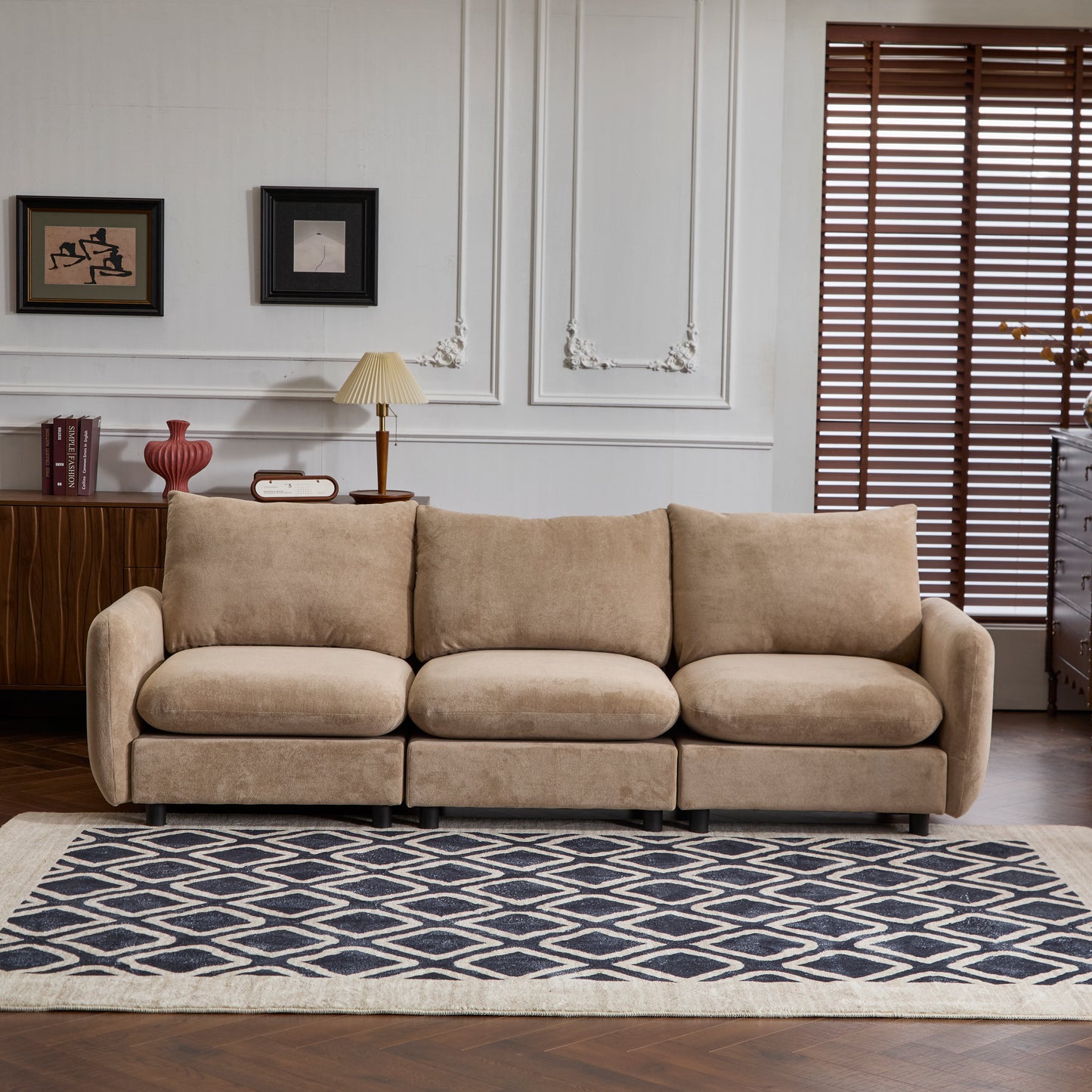 Modular Velvet Sectional Sofa Solid Wood Frame