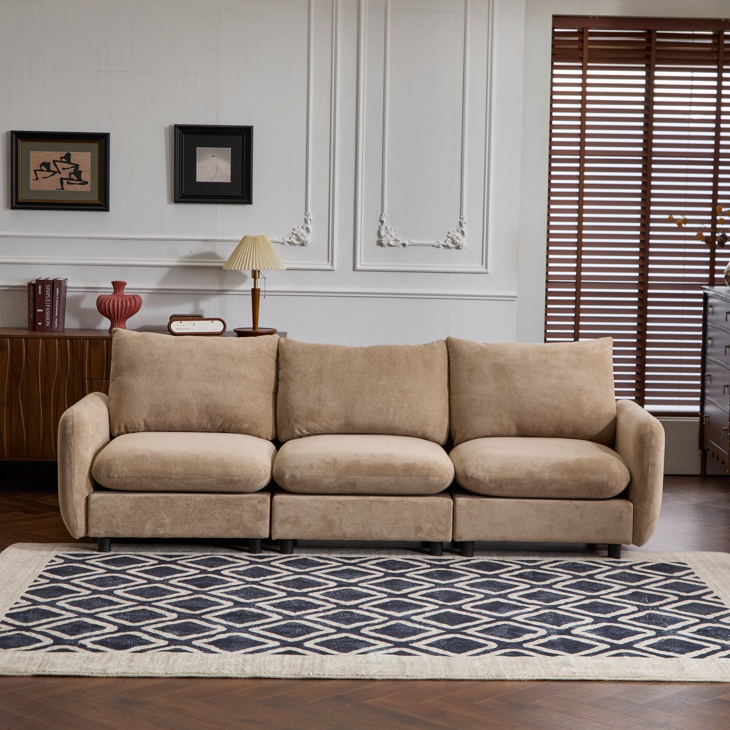 Modular Velvet Sectional Sofa Solid Wood Frame