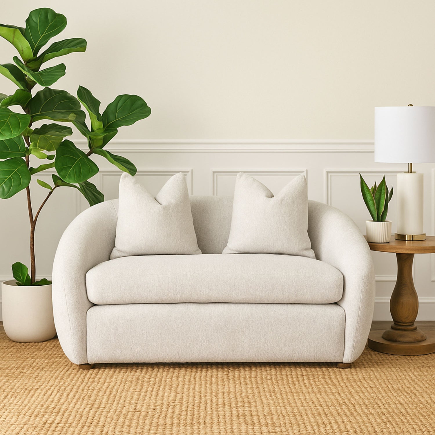 Upholstered Loveseat with Reversible Cushions Pillows