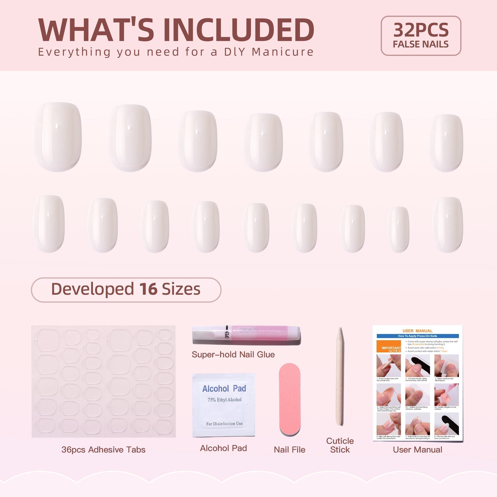 Weekly deals Gel Press On Nails 16 Sizes-32 Pcs Kit W014 HM-5