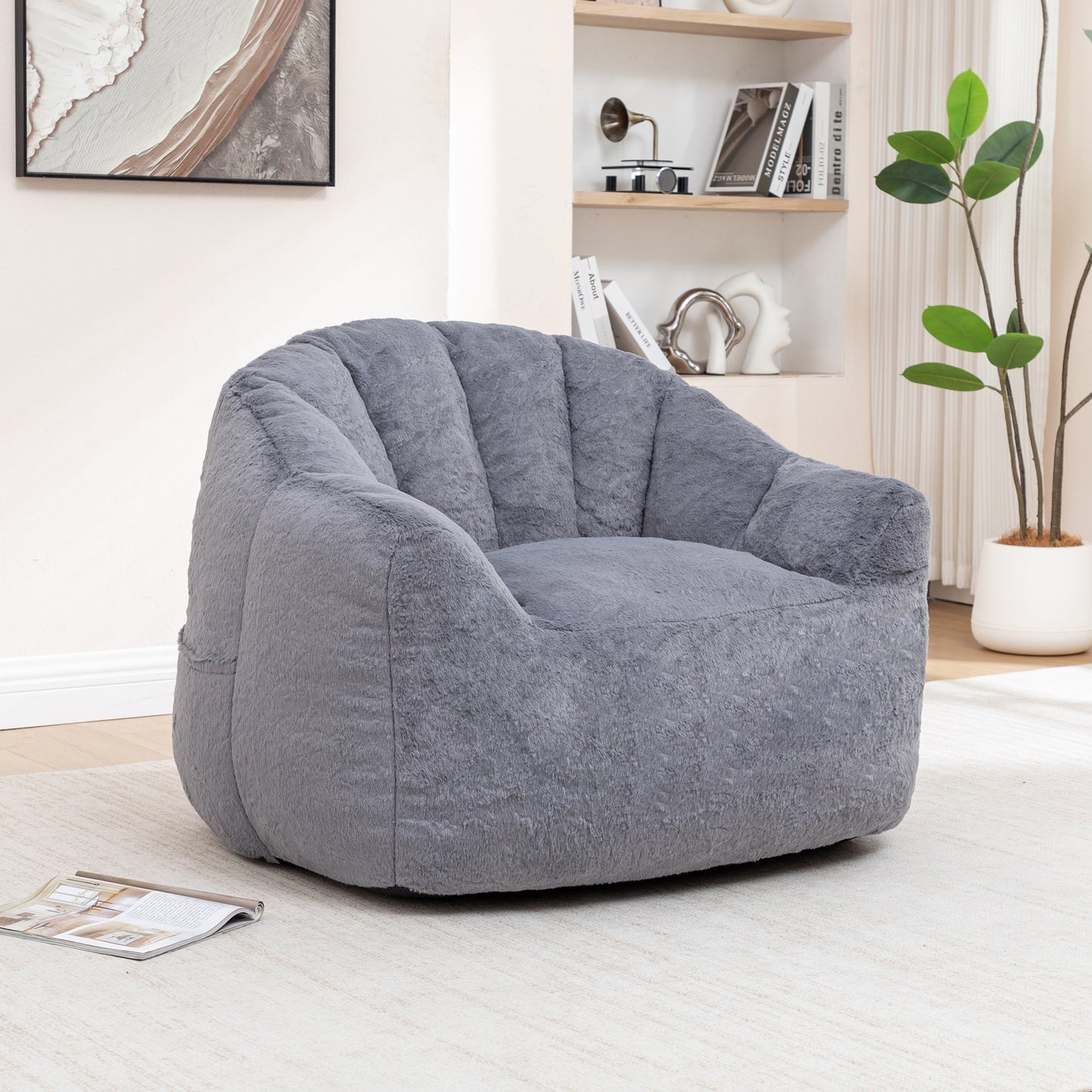 Faux Fur Bean Bag Chair Armrests Removable Cover