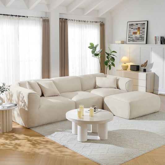 Velvet Sectional Sofa with Ottoman and Pillows