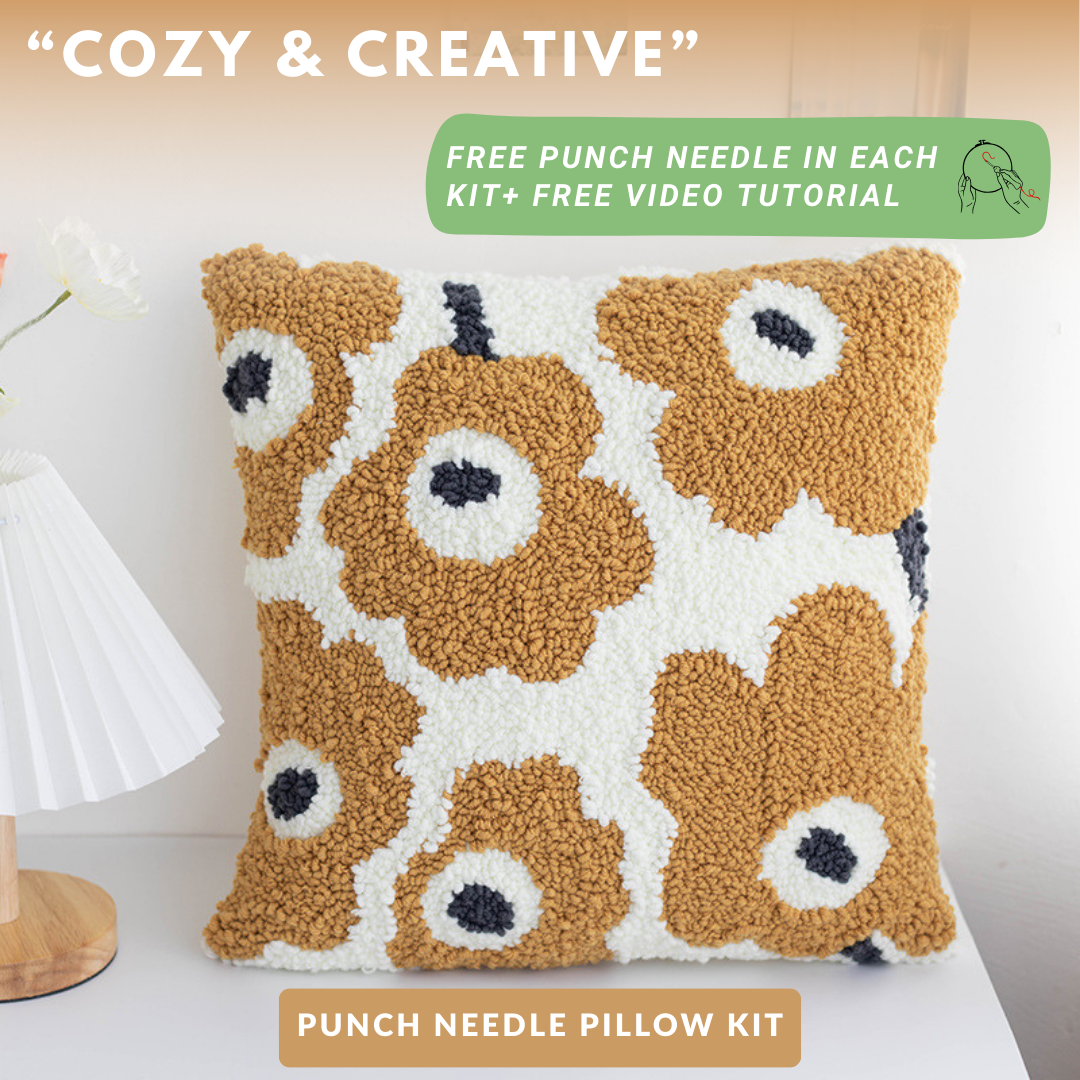 Cozy & Creative Punch Needle Pillow Kit – DIY Floral Cushion Craft