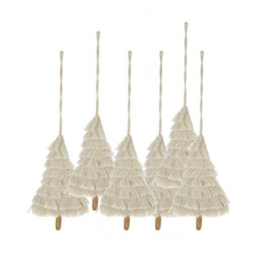 Set of five beige raffia Christmas tree ornaments