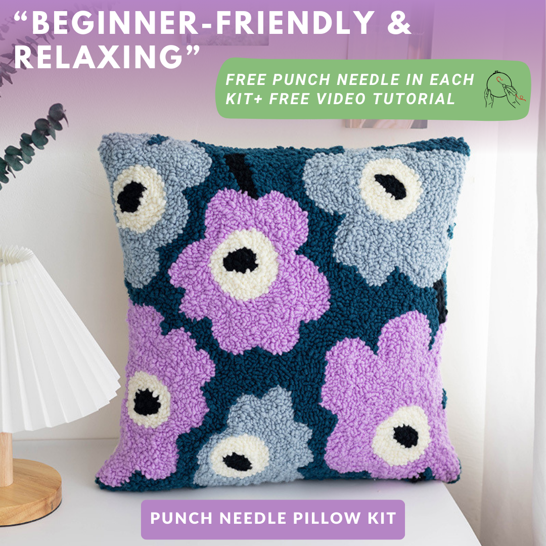 Cozy & Creative Punch Needle Pillow Kit – DIY Floral Cushion Craft