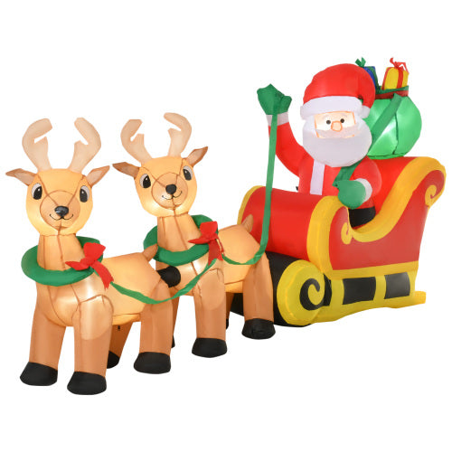 Inflatable Santa Claus in a sleigh with two reindeer
