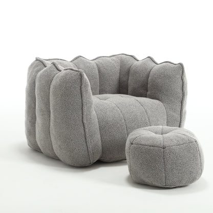 Chenille Bean Bag Chair Resilient Foam Footstool