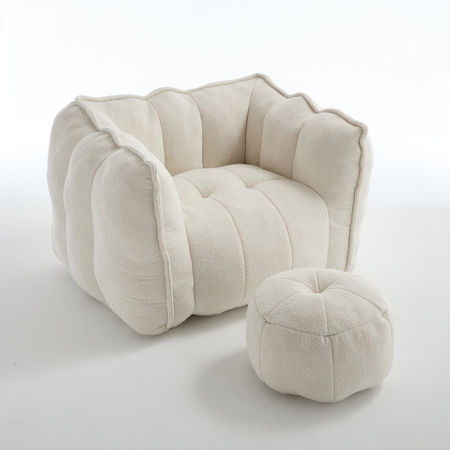 Chenille Bean Bag Chair Resilient Foam Footstool