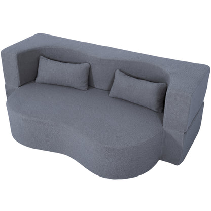 Convertible Teddy Fabric Loveseat Futon with Pillows