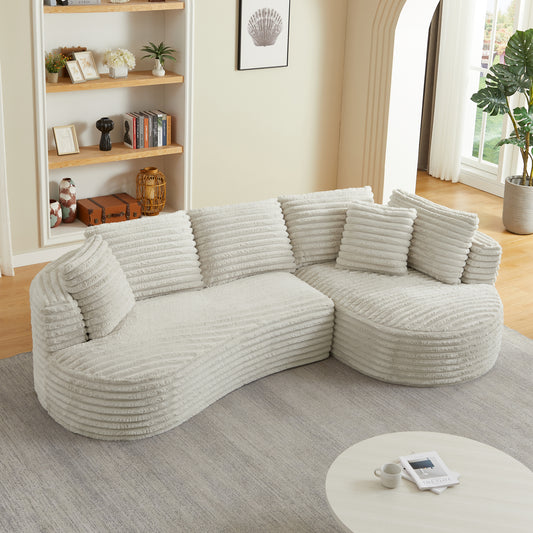 Curved L Shaped Corduroy Sectional Sofa Tufted
