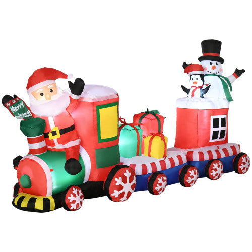 Inflatable Christmas train with Santa Claus, snowman, and penguin