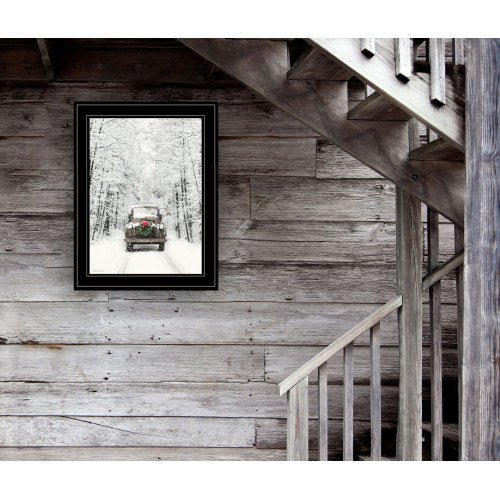 Detailed view of Antique Christmas framed wall art, vintage-inspired Christmas illustration