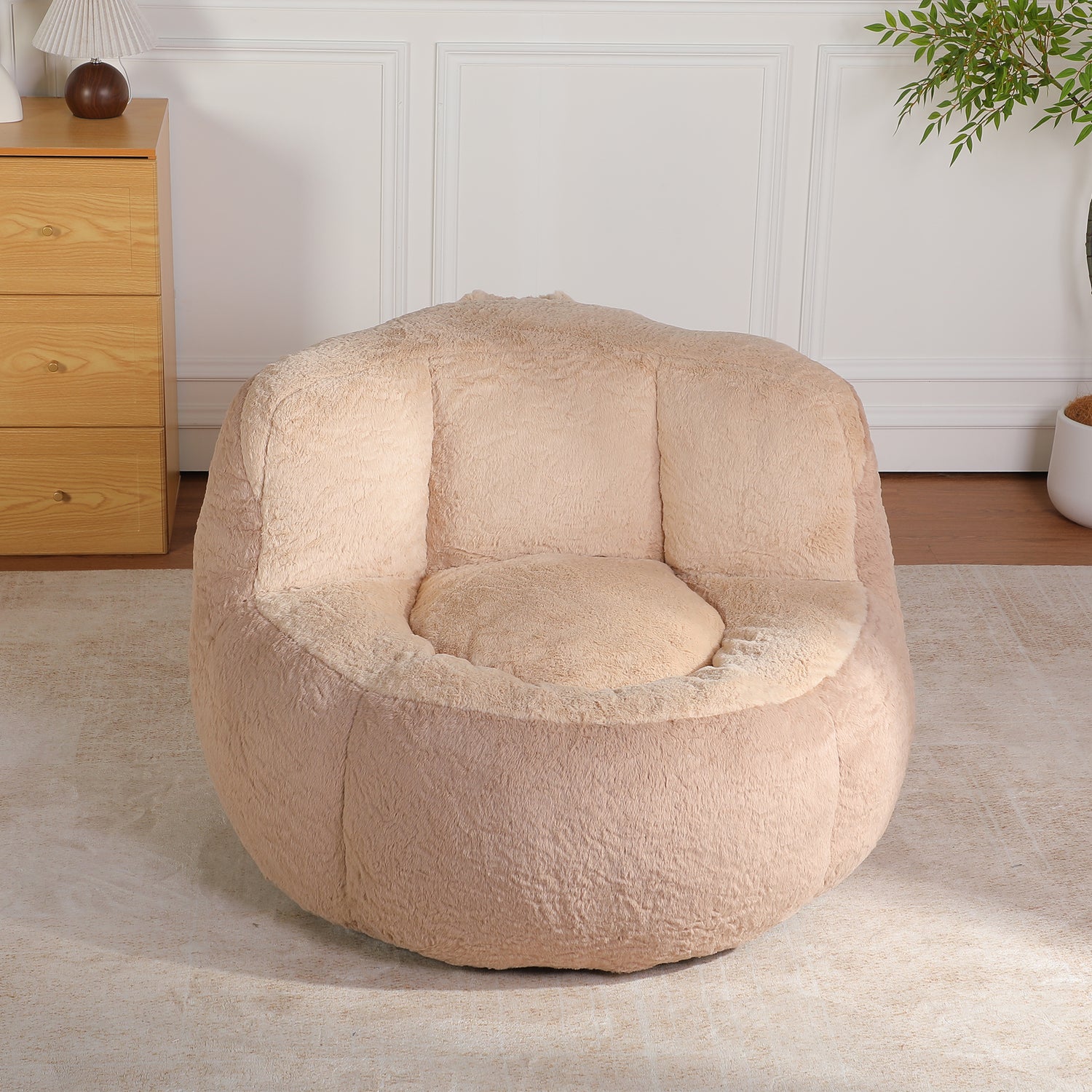 Oversized Faux Fur Bean Bag Chair Shredded Foam