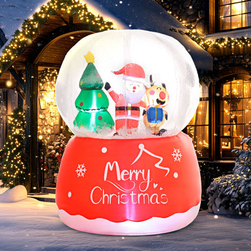 Inflatable Christmas snow globe with Santa Claus, reindeer, and tree