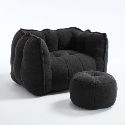 Chenille Bean Bag Chair Resilient Foam Footstool