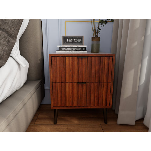 Wooden nightstand with 2 spacious drawers for bedroom storage