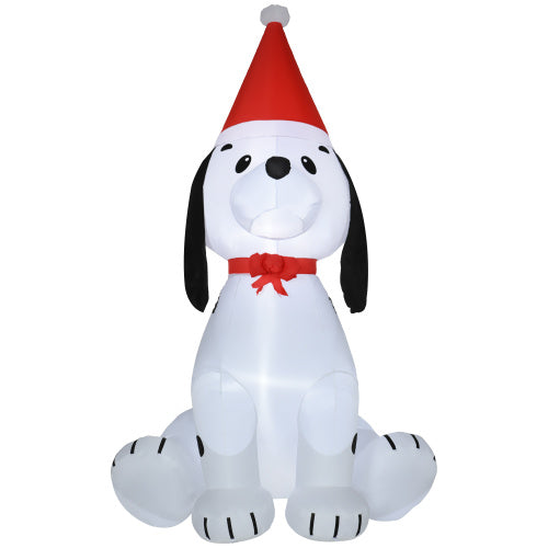 Inflatable dog with a Santa hat and bow tie