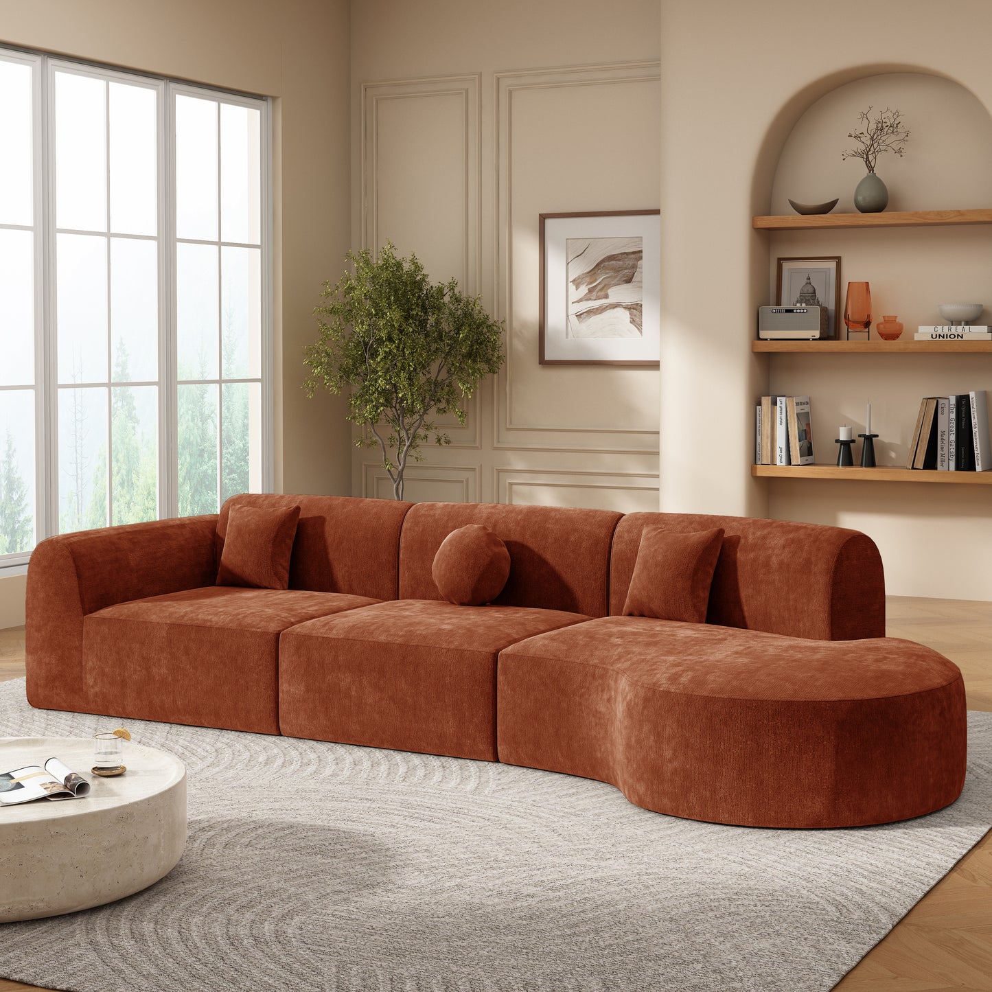 Curved Sectional Sofa with Chaise Lounge Frameless